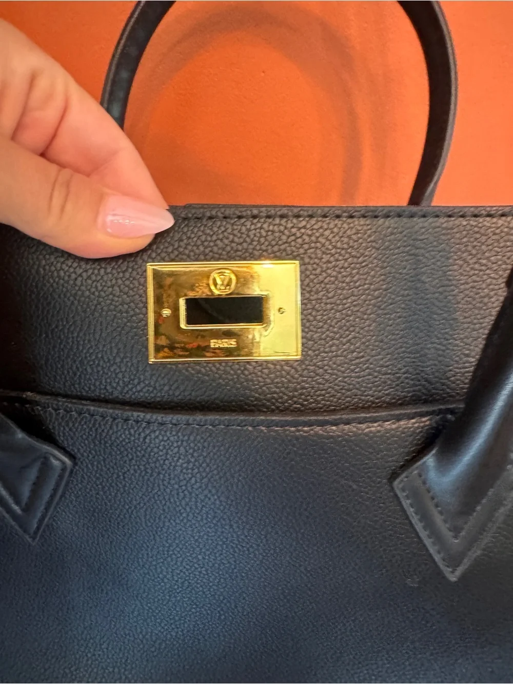 Louis Vuitton Black Leather Satchel with Monogram Side Panels and Gold Hardware